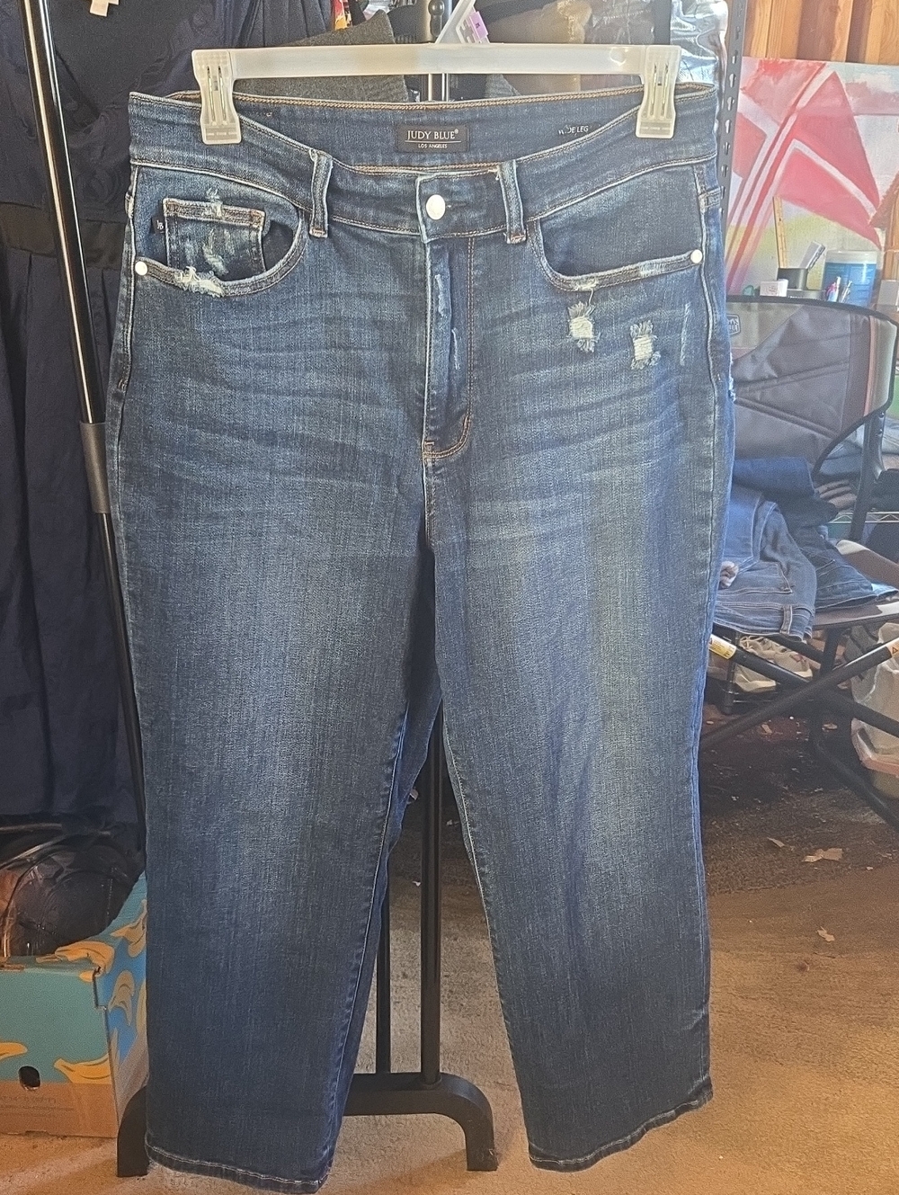 Judy Blue Dark Blue Wide Leg Stretchy Jeans 14W Short
